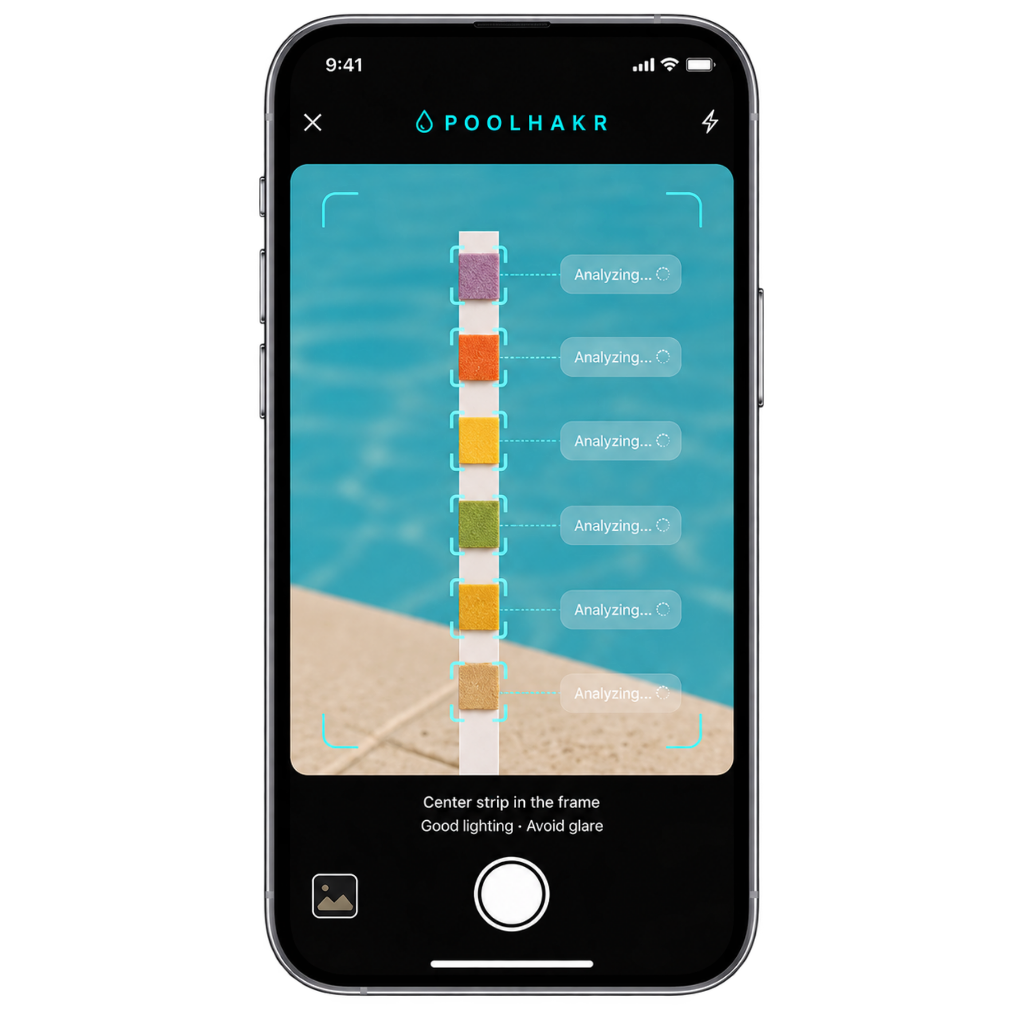 PoolHakr test strip camera screen analyzing color pads